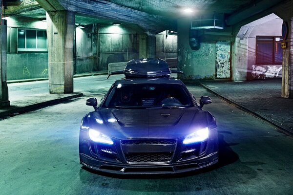 Beautiful headlights of a tuned Audi R eight car