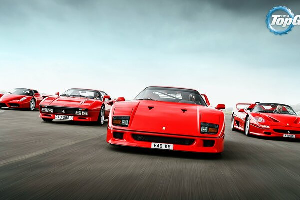 Italian red supercars on the track