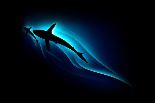 Niebieska sylwetka rekina w stylu minimalizmu