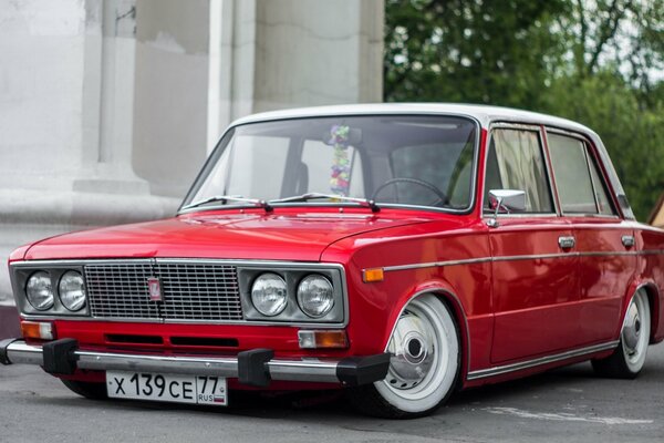 Retro Lada on a low landing