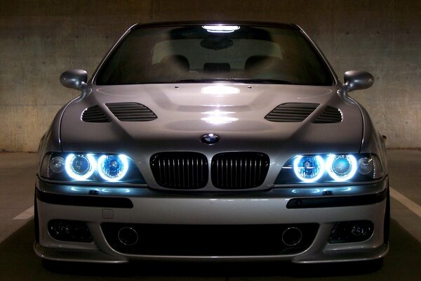 Flawless car with headlights on