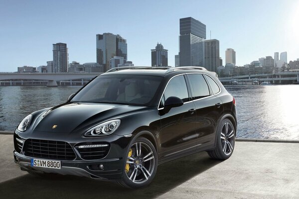 Noble Porsche Cayenne on the waterfront