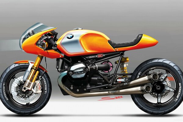 Moto orange sur fond gris