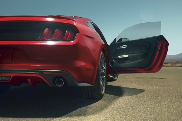 Ford Mustang GT red with an open hole