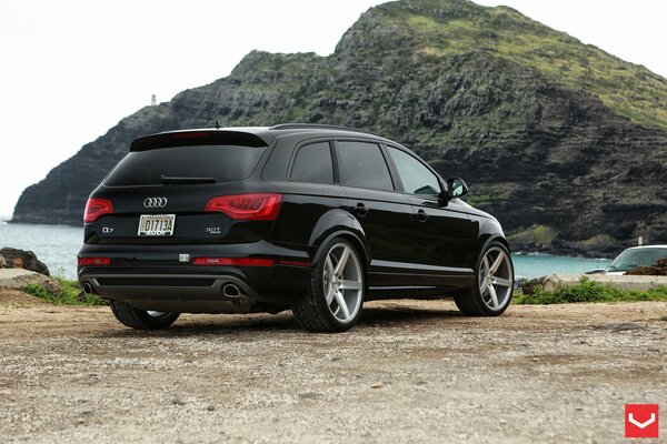 Sur fond de paysage sauvage-SUV noir Audi