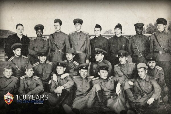 Team photo of CSKA football players. 100 years old