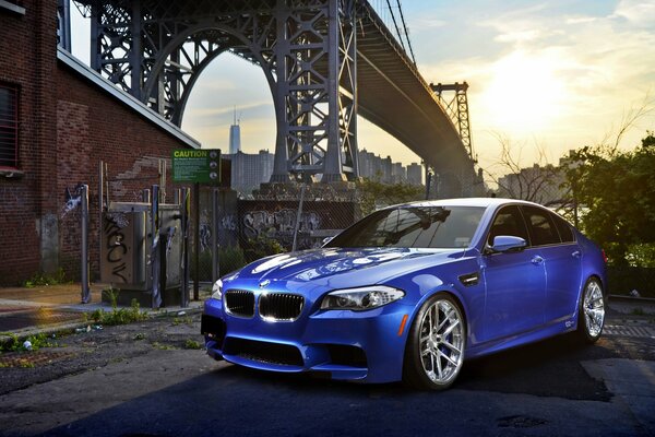 Bleu BMW sous le pont vert