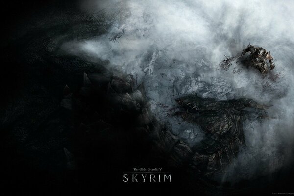 Mort dragon de Skyrim fond gris