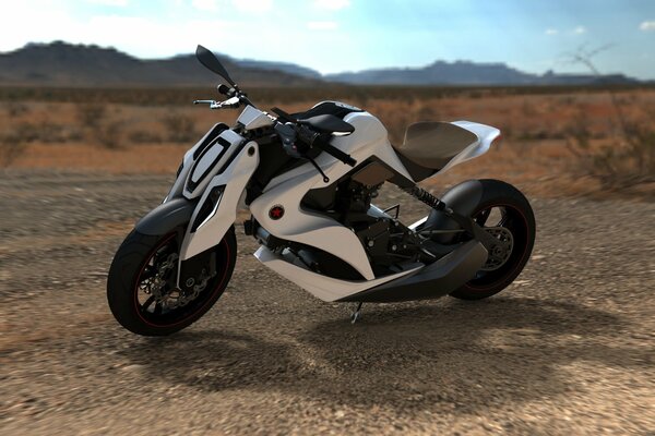 Motorcycle IZH concept on the background of the desert