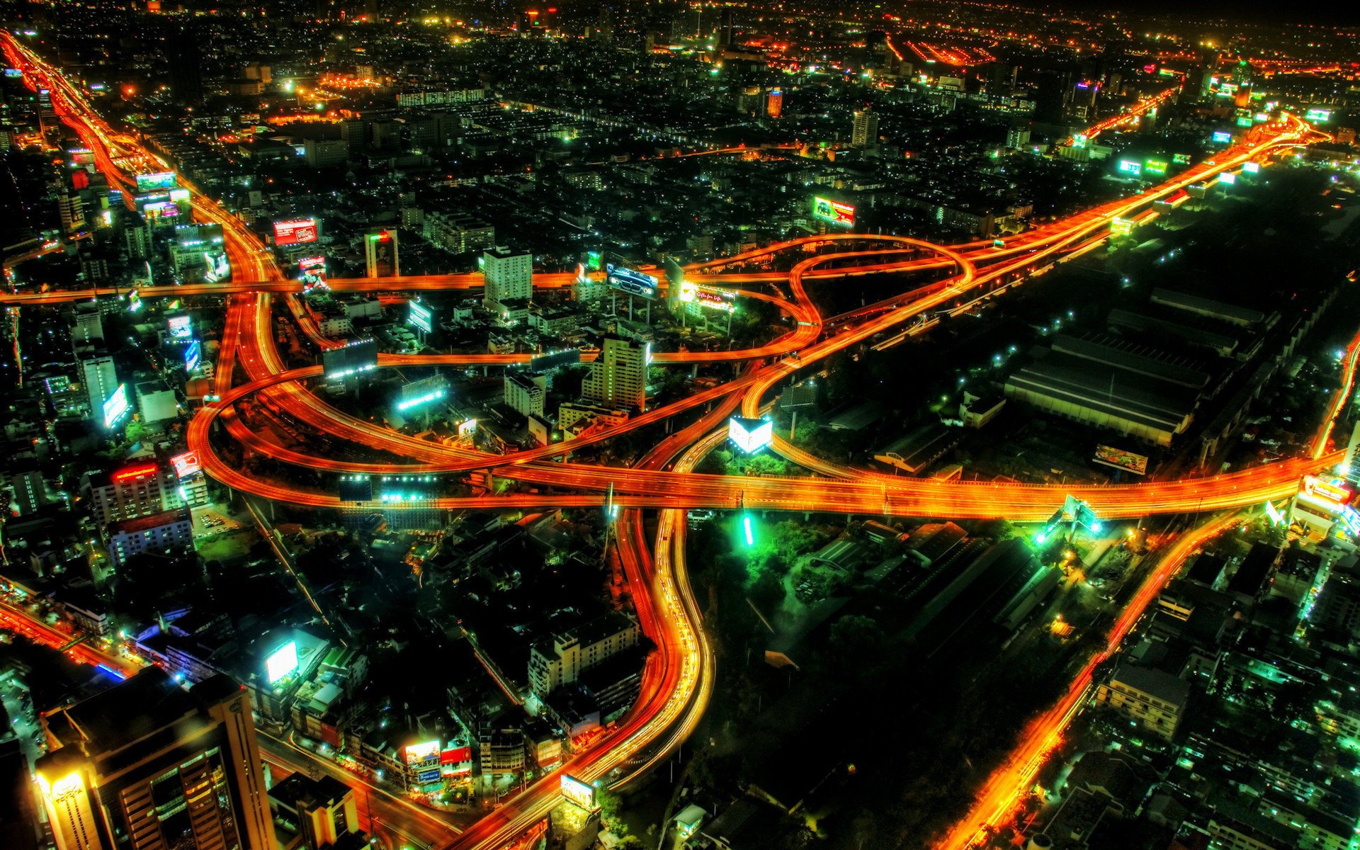 the motorway the city megapolis night lights skyscraper