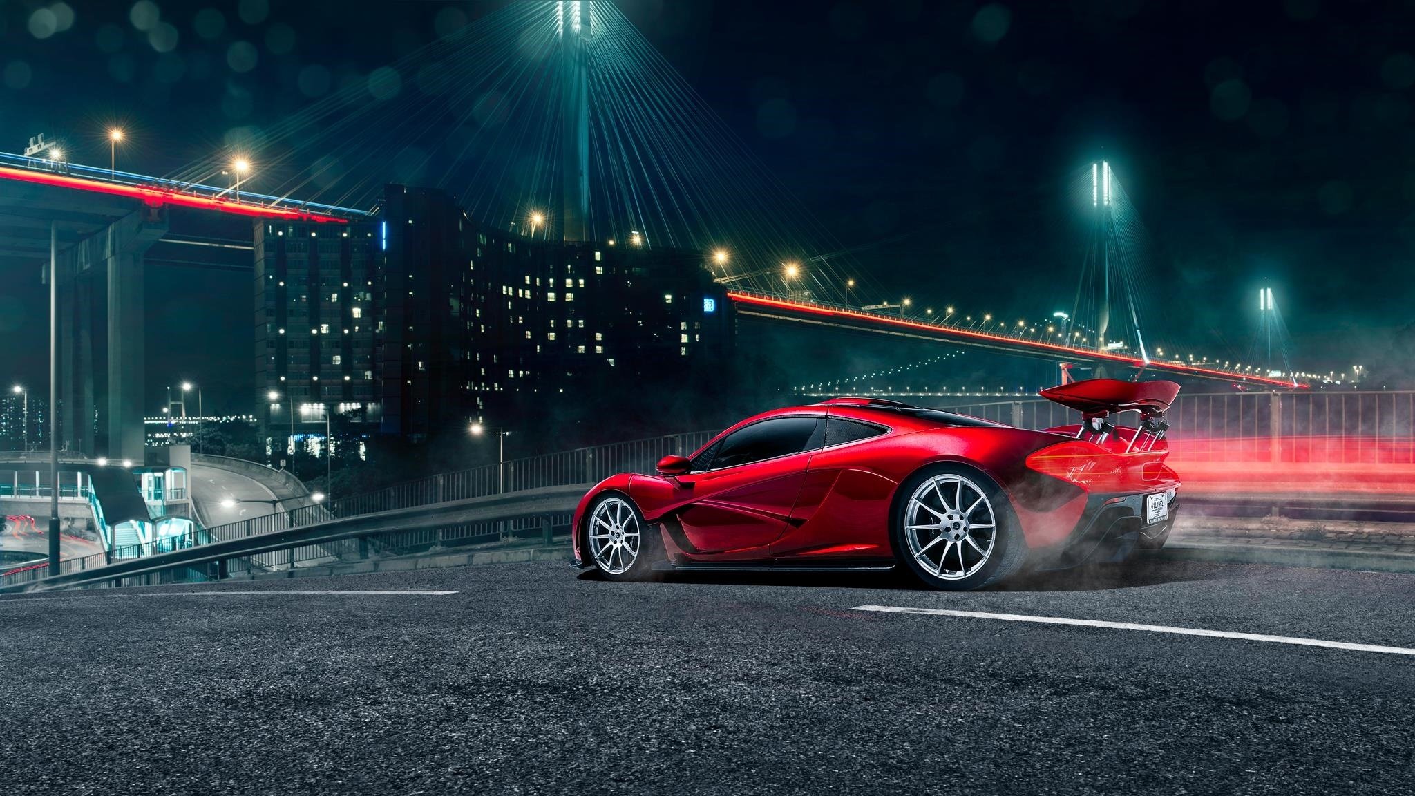 mclaren p1 rouge arrière lumière pont supercar spoiler