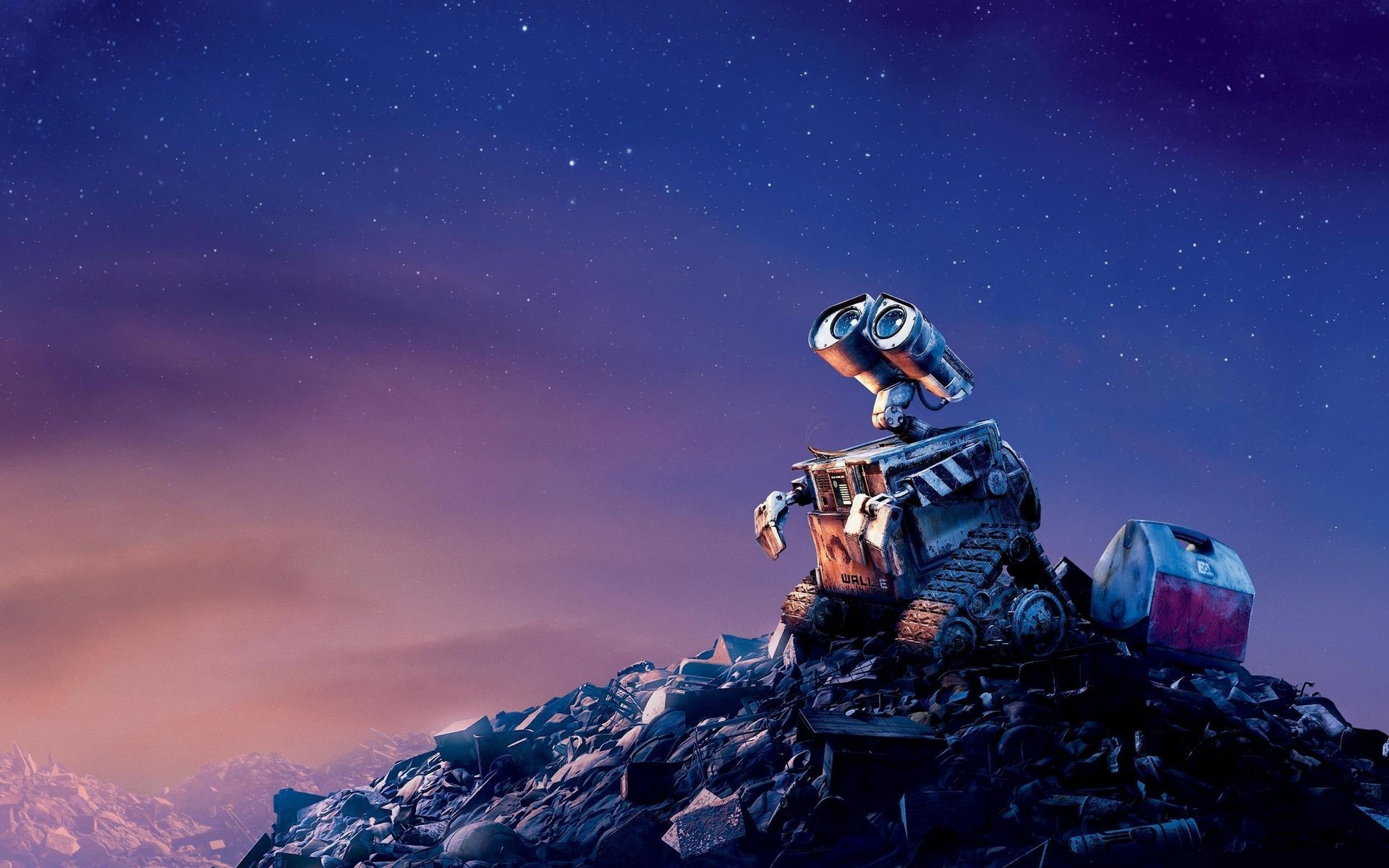 wall-e cielo spazzatura sera valli rottami metallici tristezza