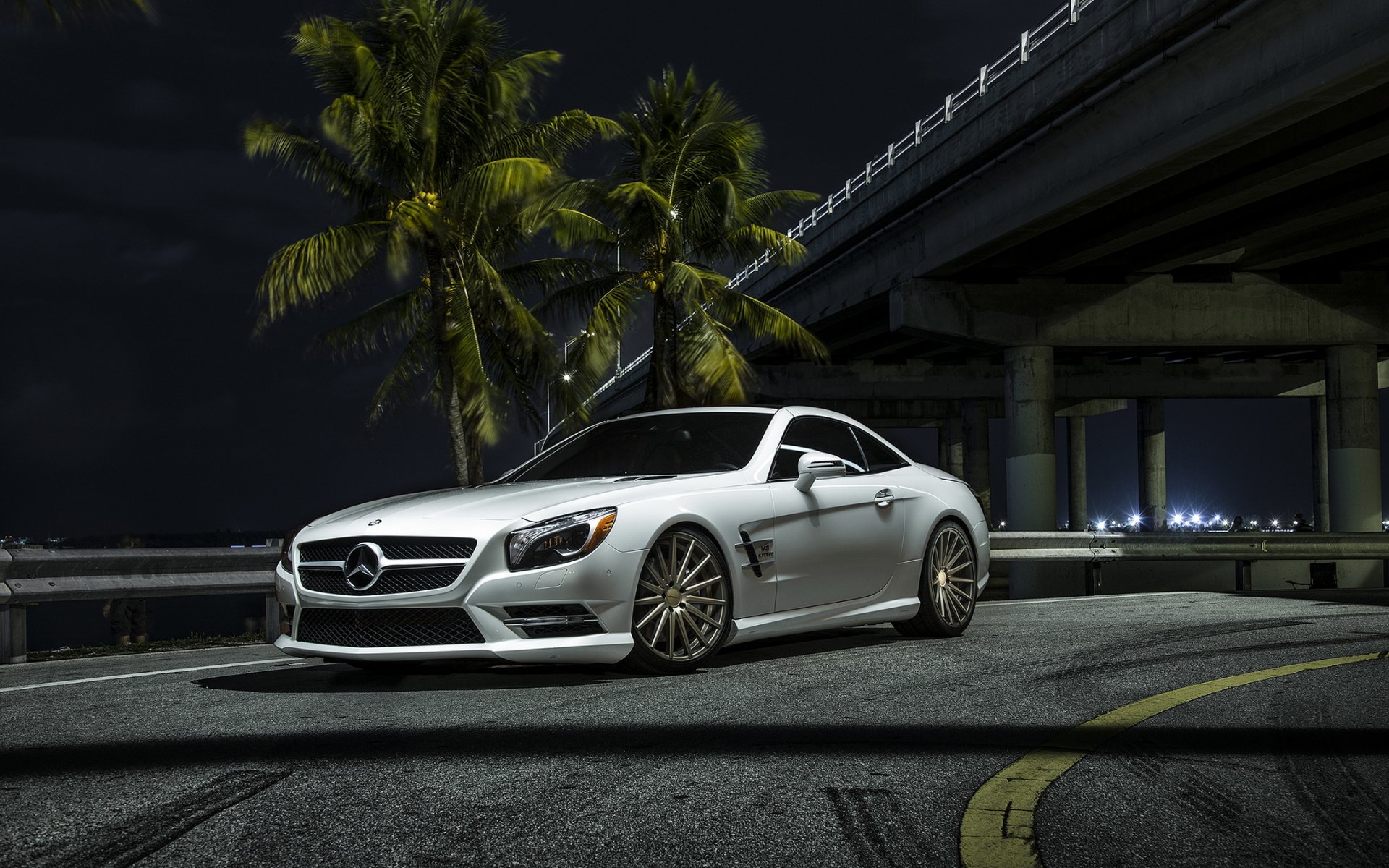 mercedes sl550 coche blanco palmeras
