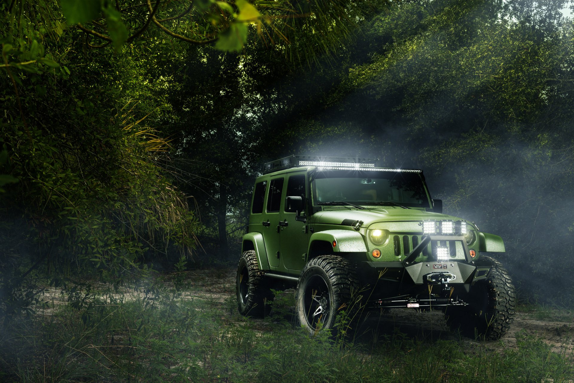 jeep vert forêt