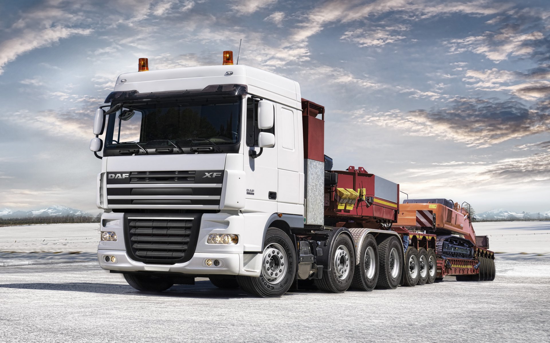 daf xf105 lkw weiß rot tapete daf ixef105 traktor anhänger bagger