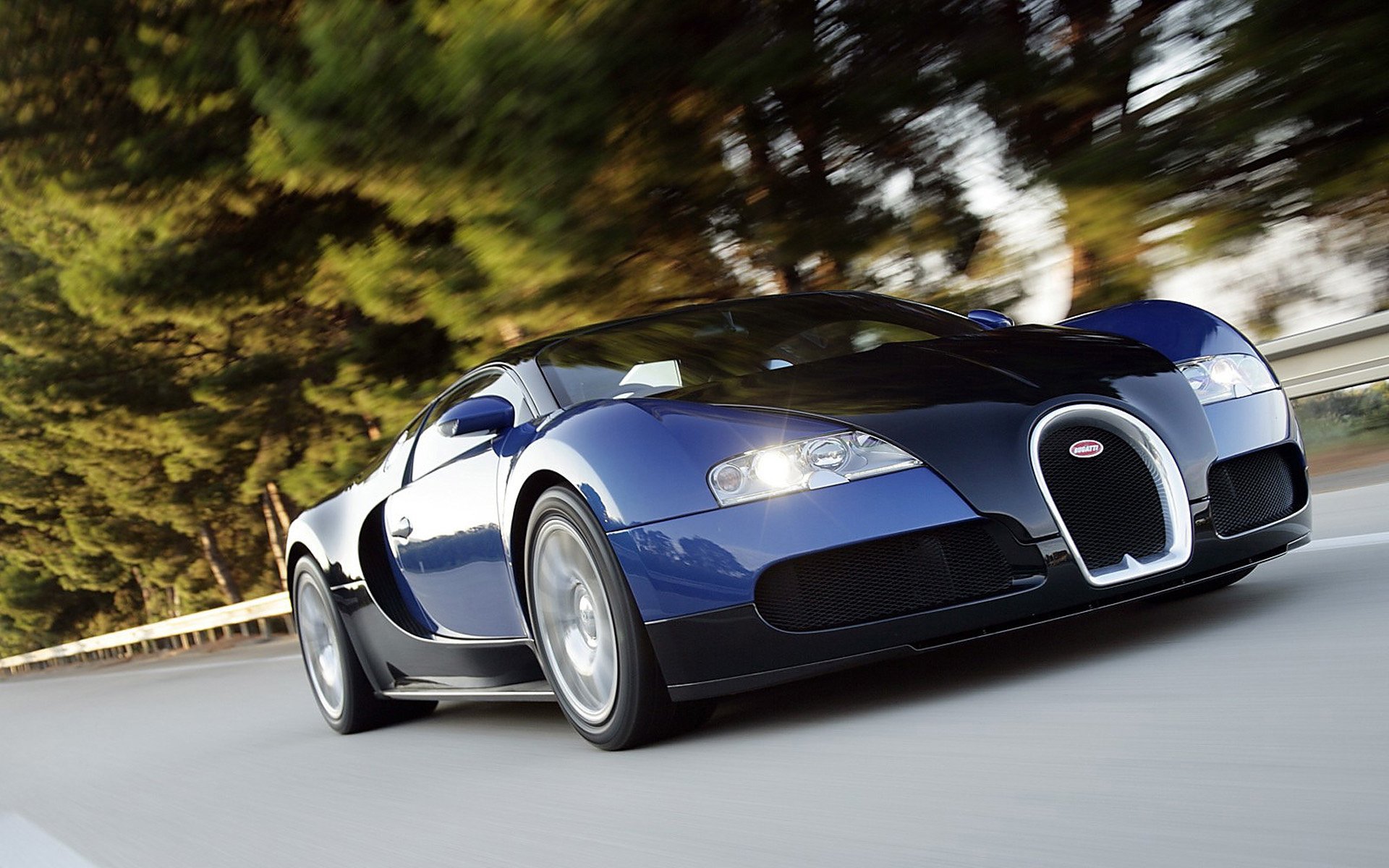 bugatti veyron суперкар скорость шоссе черно-синяя