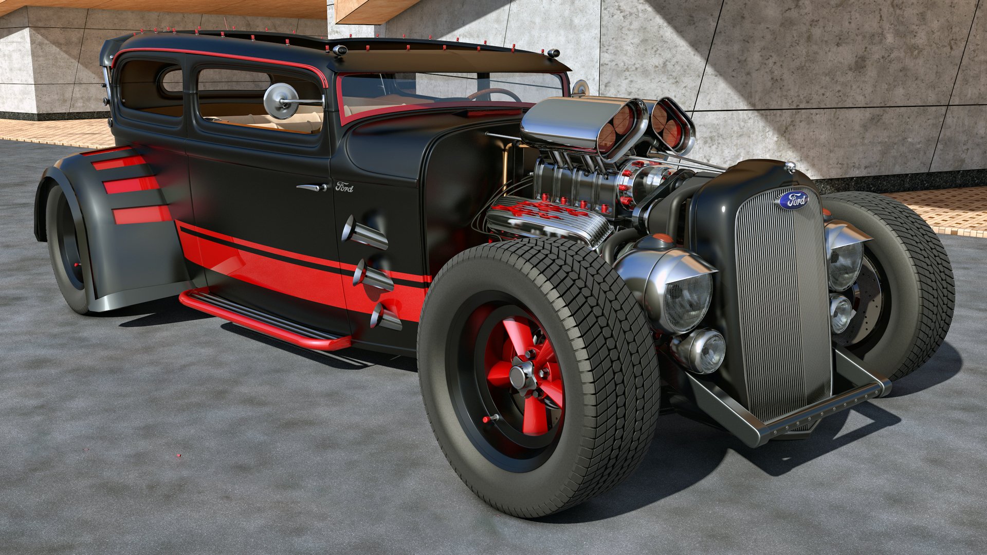 ford maßgeschneiderte hot rod samcurry auto design tuning 3d rendering