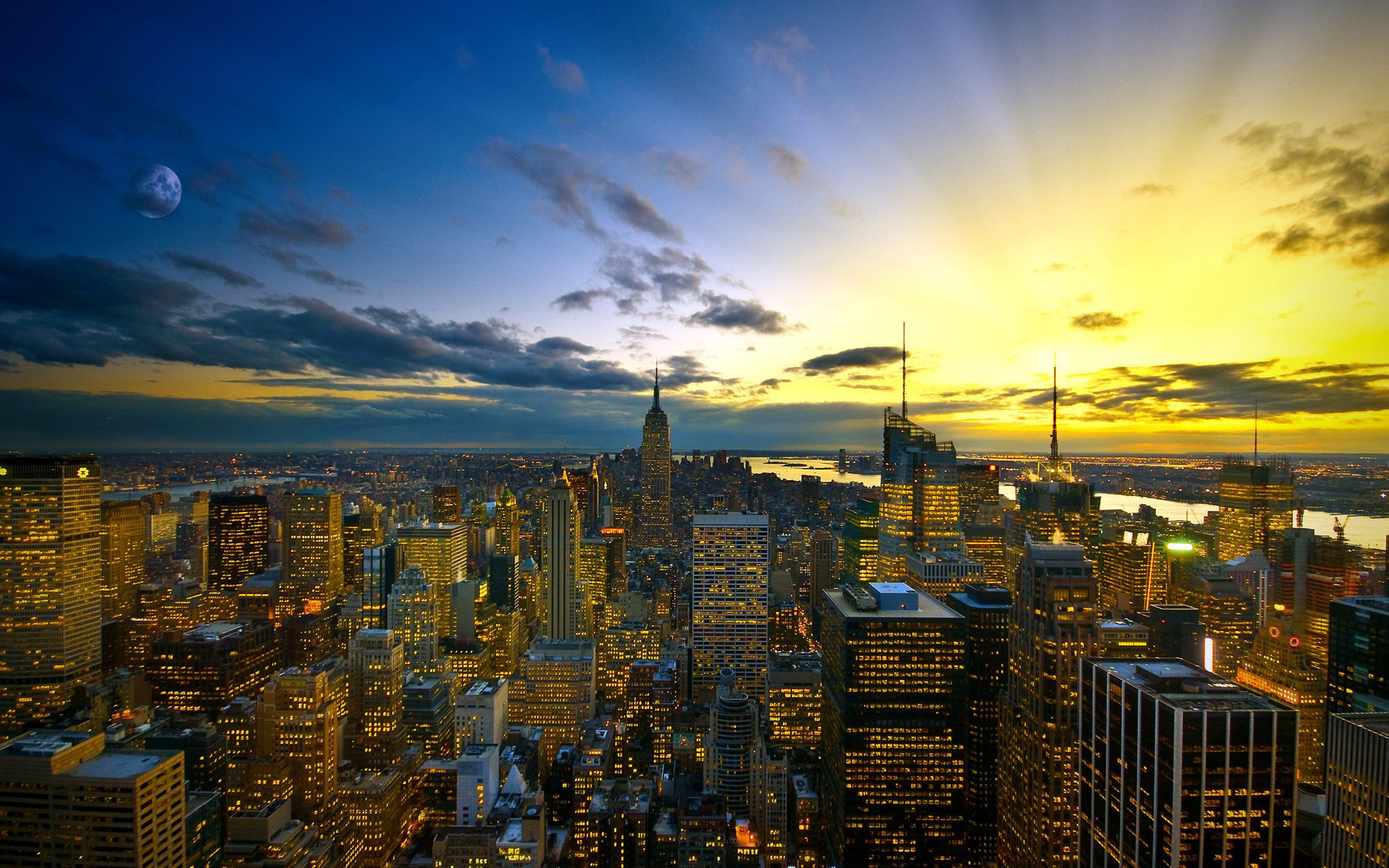 città new york cielo luna luce splendore