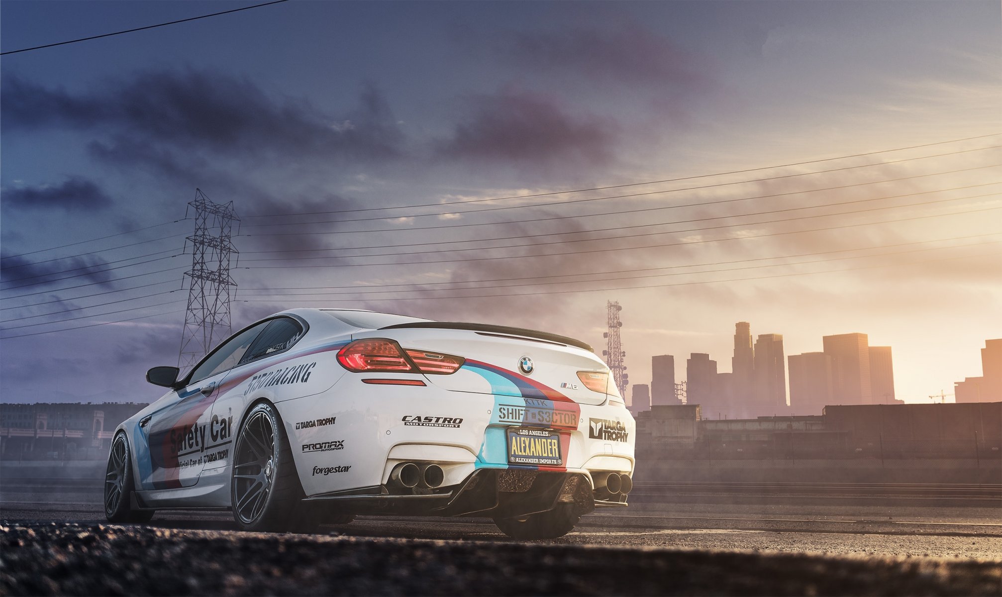 bmw m6 белый бмв задок небо линия электропередач