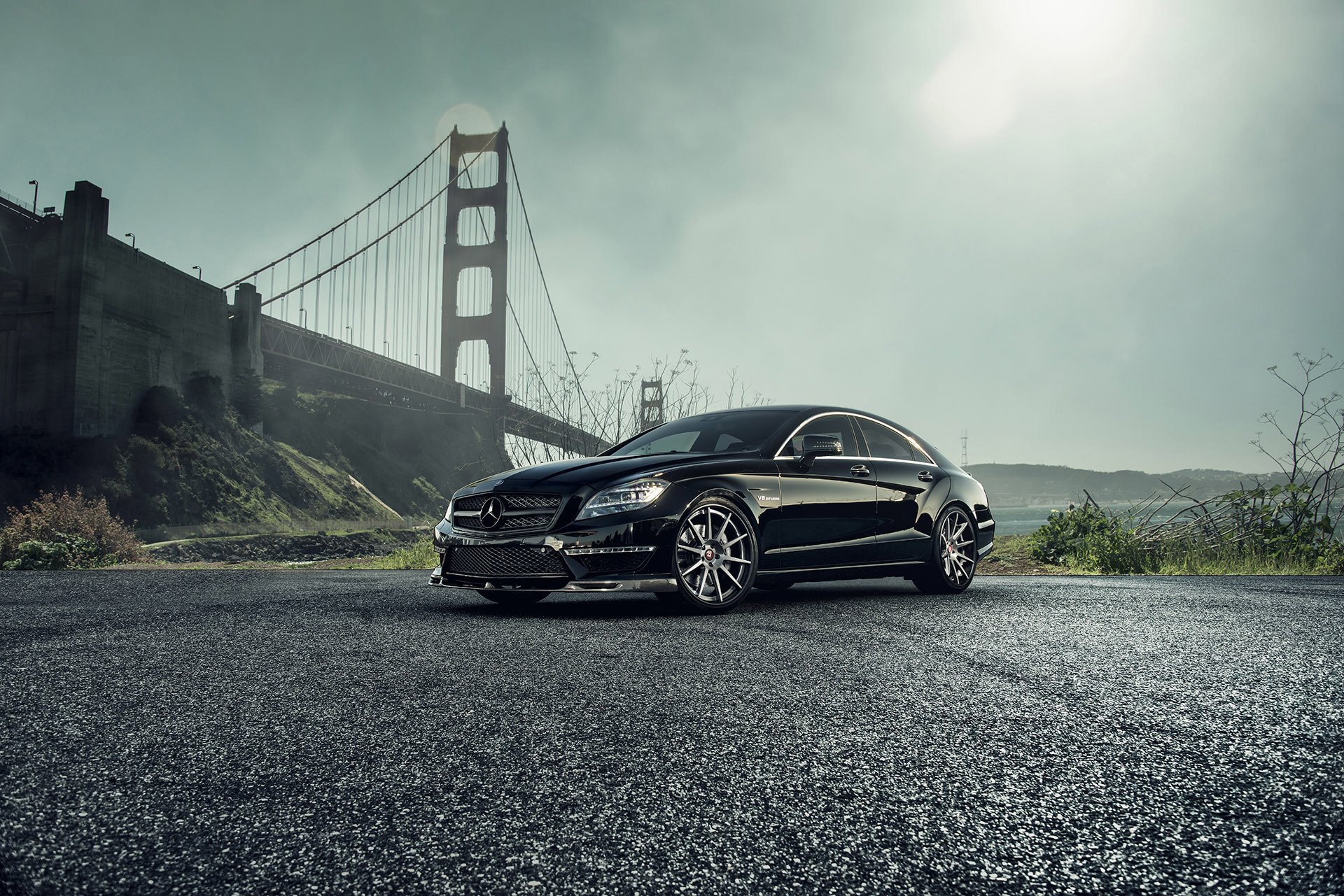 mercedes-benz cls63 amg vorsteiner samochód czarny tuning mercedes most