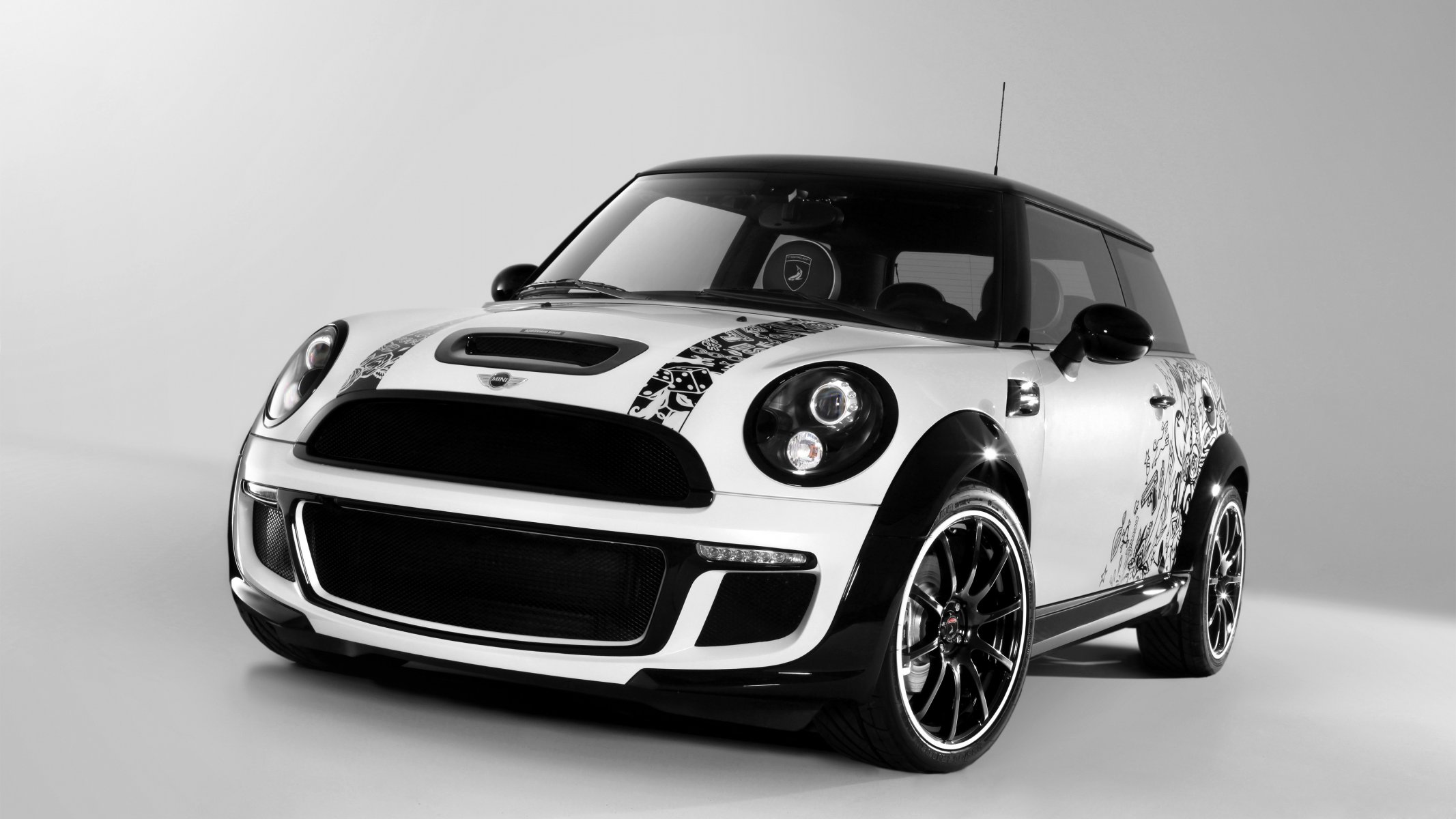 mini cooper s bully черный белый мини купер авто машина автомобили диски аэрография