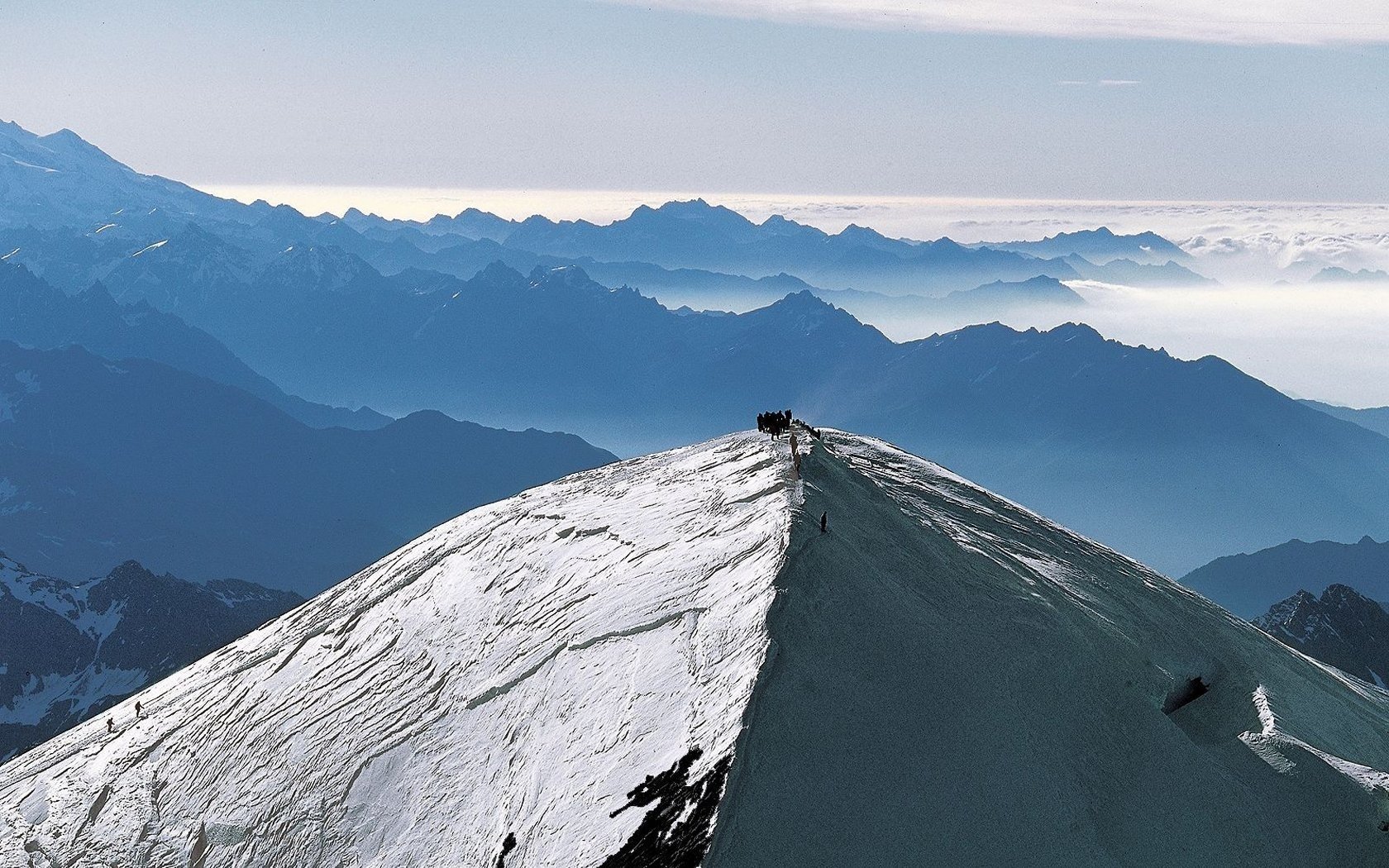 berge nebel schnee himmel menschen