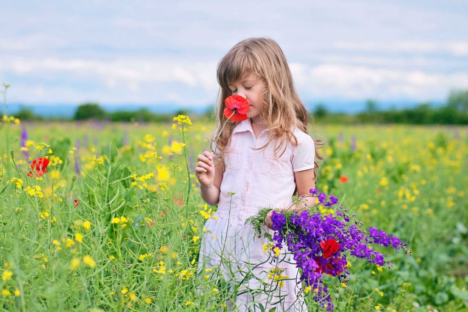 prato ragazza fiori