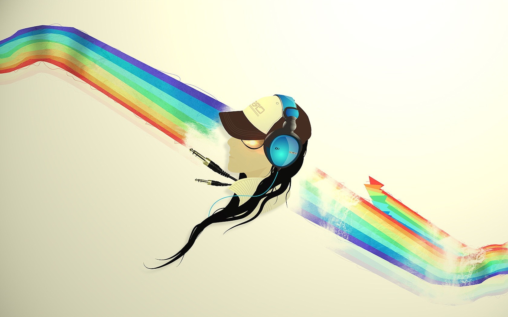 vector minimalism rainbow music headphones plug
