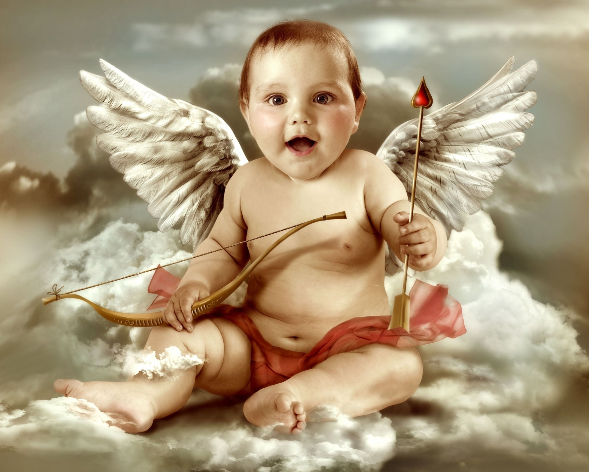 cupido niño arco nube flecha