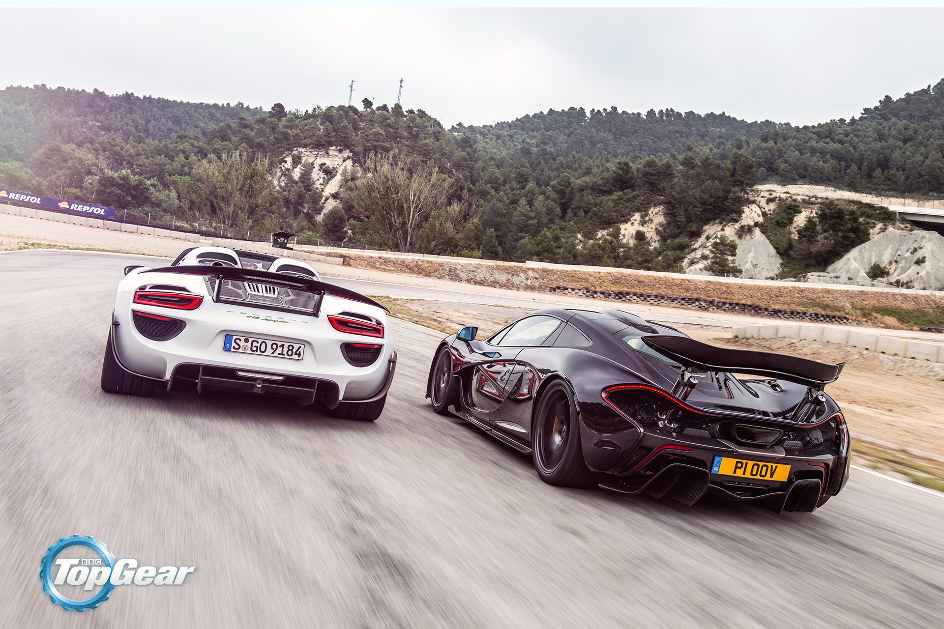 mclaren p1 porsche araignée vitesse soleil arrière spoilers supercars top gear