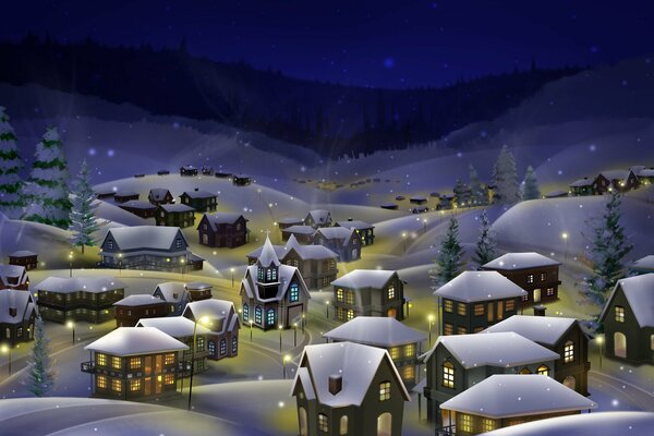 New Year s greetings lights, houses