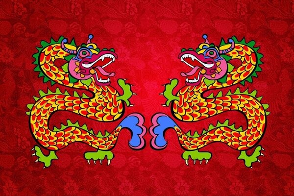 Dragons rouges jumelés pour le nouvel an
