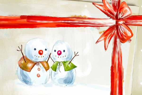 New Year s greetings two snowmen