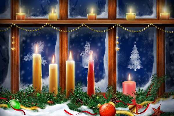Candele di auguri di Capodanno alla finestra