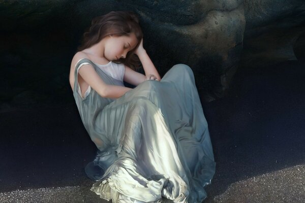 Photo d une fille endormie dans une robe