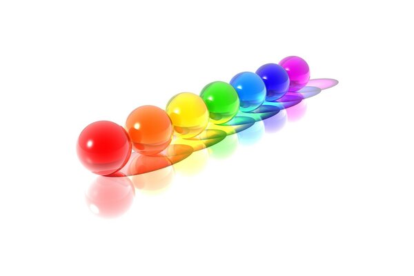 Balls arranged in the order of the colors of the rainbow