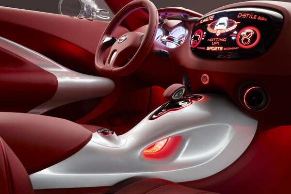 The red interior of the Nissan Gazana concept car inside