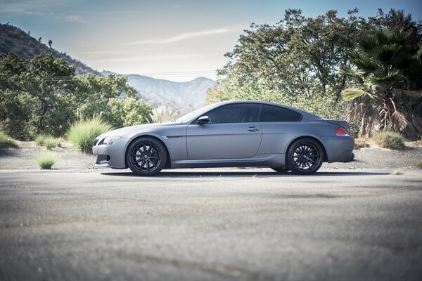 BMW coupe z profilu na tle drogi