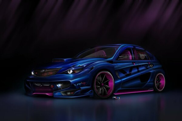 Subaru impreza 3d art Grafik auf schwarzem Hintergrund