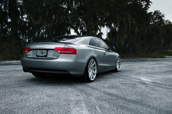 Silberner audi s5 auf Holzhintergrund
