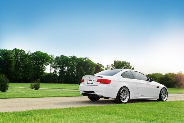 Bmw blanc sur fond de nature