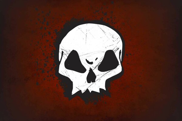 White skull on a red background