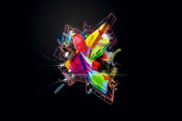 Figures multicolores abstraites en 3D sur fond noir
