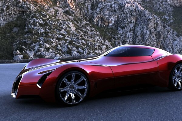 Schönes rotes bugatti aerolithe Auto auf der Straße