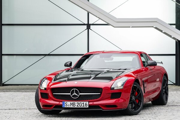 Mercedes sports car in red and black