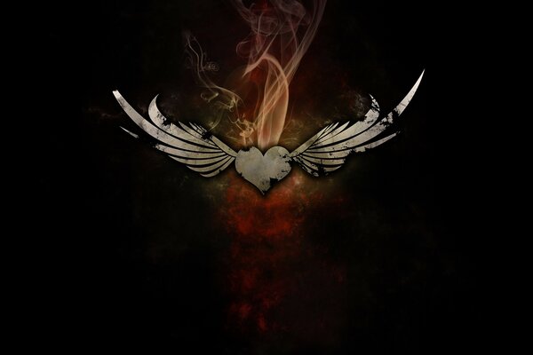 The heart spread its wings on a black background