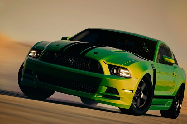 Ford Mustang verde alla velocità