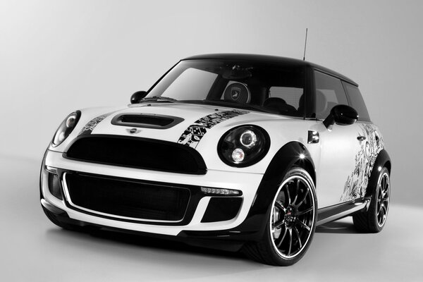 Azrografía Mini Cooper en patrones negroblanco