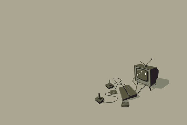Telewizor i dekoder na szarym tle