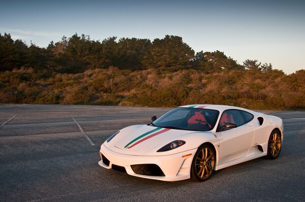 Bianco ferrari F430 scuderia in serata